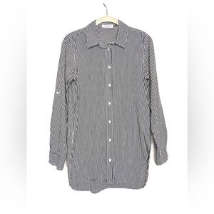 NWOT Calvin Klein Striped Button Up Long Sleeve Tunic Top Size Small